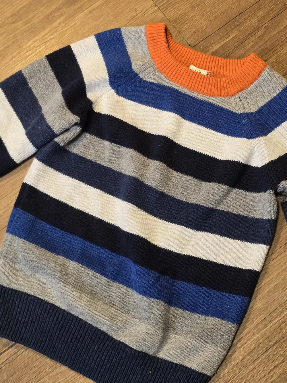 Bsby GAP Boys Striped Crewneck Sweater in Blue, Gray Orange Green Cuff 5 years